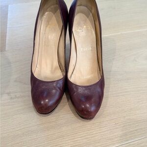 Christian Louboutin Wine Leather Round-Toe Pumps